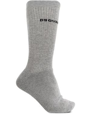 DSquared² Logo-Embroidered Ribbed Socks - Grey