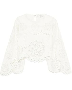 Sea Gardener Broderie-Anglaise Cape-Sleeve Top - White