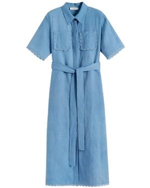 Chinti & Parker Scallop-Trim Shirt Midi Dress - Blue