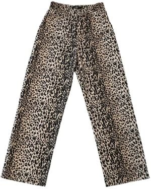 HTC Leopard-Print Wide-Leg Jeans - Grey