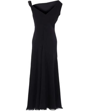 The Row Asymmetric-Neckline Fringed Maxi Day Dress - Black