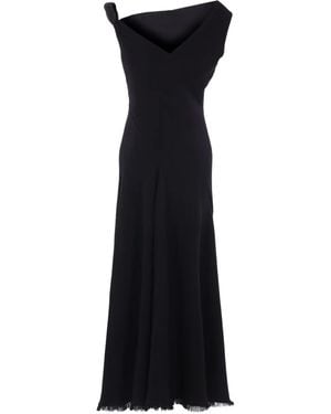 The Row Asymmetric-Neckline Fringed Maxi Day Dress - Black
