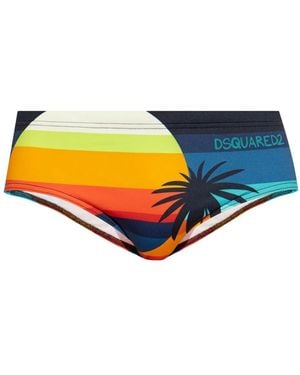 DSquared² Logo-Detail Striped Swimming Trunks - Yellow