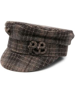 Ruslan Baginskiy Check-Print Logo-Embroidered Baker Boy Hat - Black