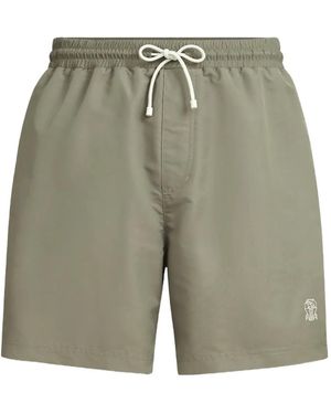 Brunello Cucinelli Drawstring Logo Swim Shorts - Green