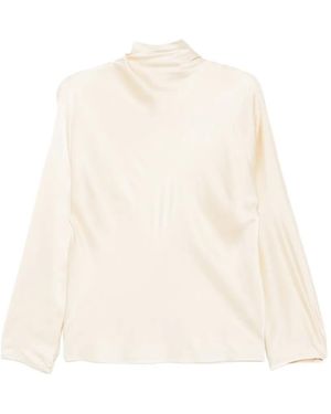 forte_forte Zijden Blouse Met Soepelvallende Hals - Wit