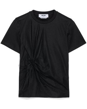 MSGM Gesmockt Katoenen T-Shirt - Zwart