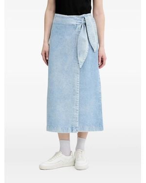 HUGO Tie-Front Denim Midi Skirt - Blue