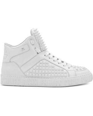 Philipp Plein Nappa Leather Mid-Top Sneakers Studs - White