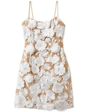 Bronx and Banco Floral-Appliqué Lace-Embroidered Mini Dress - White