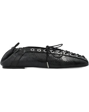 Ganni Lace-Up Snakeskin-Effect Ballet Flats - Black