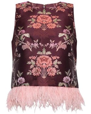 Cara Cara Belmond Feather-Trim Jacquard Top - Red