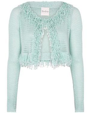 Paris Georgia Basics Fringed Fishnet Cardigan - Blue