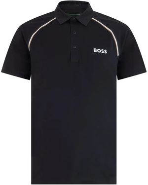 BOSS Polo À Logo Imprimé Et Finitions Passepoilées - Black