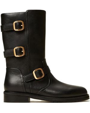 Twinset Triple-Buckle Biker Boots - Black