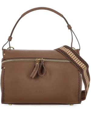 VISONA Felicita Noce Grained Leather Shoulder Bag - Brown