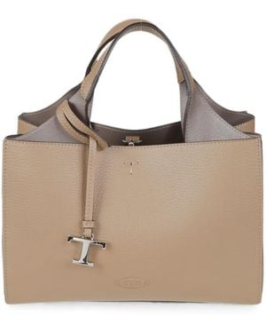 Tod's T Timeless Grained Handbag - Natural
