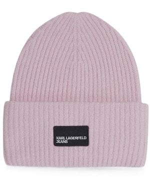 KARL LAGERFELD Logo-Patch Long Beanie - Pink