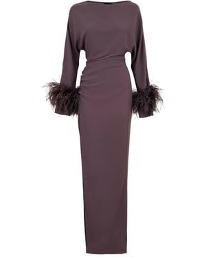 LAPOINTE Feather-Trim Long-Sleeve Maxi Dress - Purple