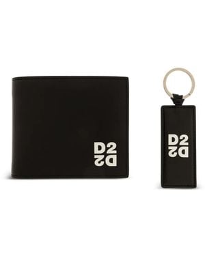 DSquared² Logo-Print Wallet And Keyring Set - Black