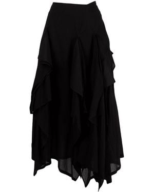 Yohji Yamamoto Asymmetric Tiered Cotton Midi Skirt - Black