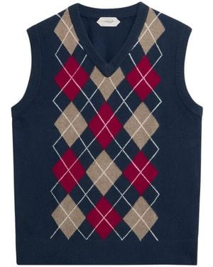 Pringle of Scotland Argyle V-Neck Vest - Blue