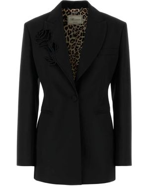 Blumarine Rose-Embellished Wool Blazer - Black