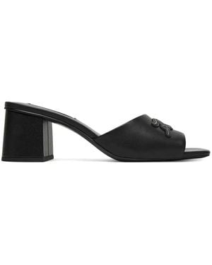 KARL LAGERFELD Logo-Patch Leather Sandals - Black