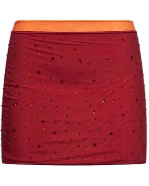 Oséree Crystal-Embellished Semi-Sheer Mini Skirt - Red