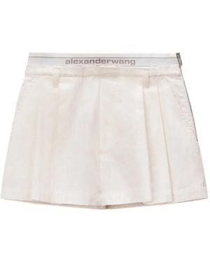 Alexander Wang Logo-Waistband Pleated Mini Shorts - White