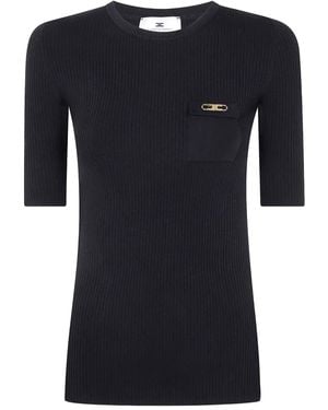 Elisabetta Franchi Ribbed Chain-Embellished Top - Black