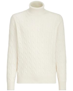 Brunello Cucinelli Rollkragenpullover Aus Kaschmir Mit Zopfmuster - Weiß