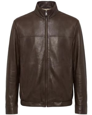 Canali Zip-Up Leather Jacket - Brown