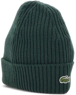 Lacoste Logo-Patch Ribbed Beanie - Green