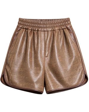 Brunello Cucinelli Prince Of Wales Leather Shorts - Brown