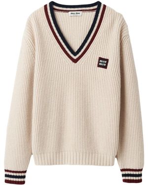 Miu Miu Stripe-Trim Cashmere Jumper - Natural