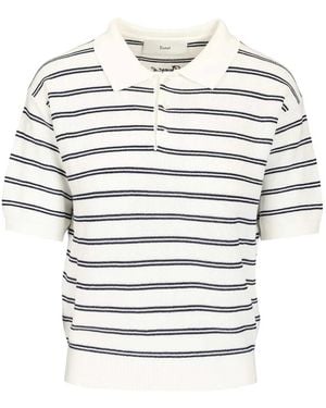 DUNST Striped Knitted Polo Top - Grey