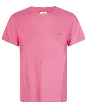 Sun 68 Logo-Embroidered T-Shirt - Pink