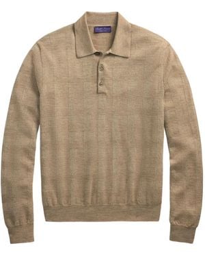 Ralph Lauren Checked-Knit Polo Shirt - Natural