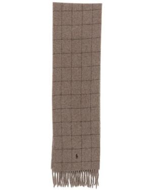 Polo Ralph Lauren Windowpane-Check Fringed Scarf - Brown