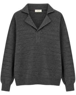 RETORI Knitted Long-Sleeved Wool Polo Shirt - Grey