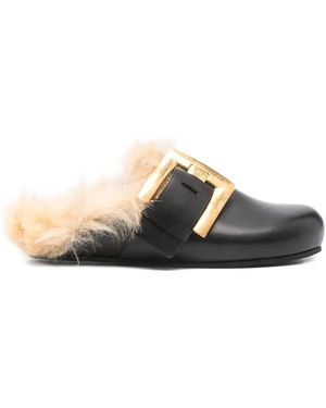 Balmain Buckle-Detail Leather Mules - Black