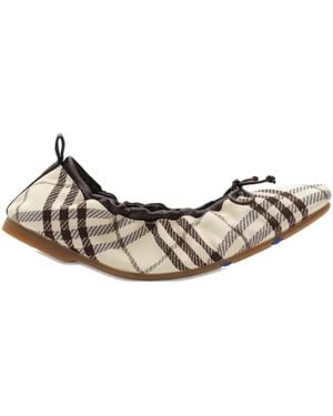 Burberry Check Fawn Ballerinas - Natural
