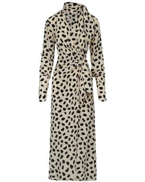 Johanna Ortiz Ollantay Animal-Print V-Neck Midi Dress - White