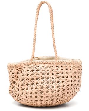 Dragon Woven-Design Shoulder Bag - Natural