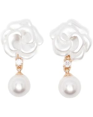 Self-Portrait Flower Pearl Earrings - White