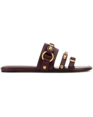 Balenciaga Leather-Stud Slides - Brown