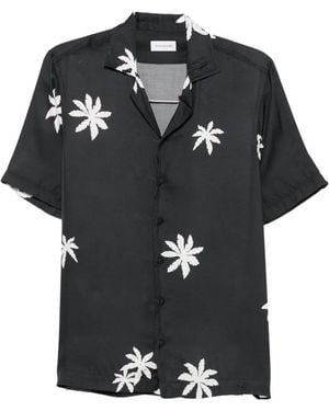 Tagliatore Hawaii Palm-Print Short-Sleeve Shirt - Black