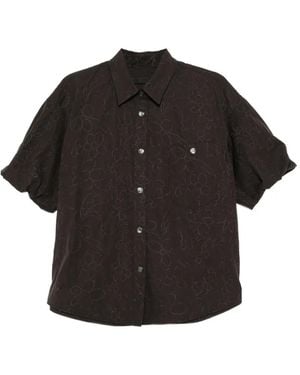 JNBY Floral-Embroidered Puff-Sleeve Blouse - Black