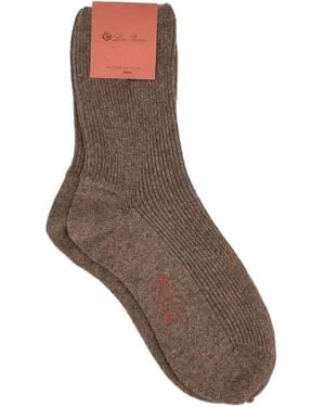 Loro Piana Ribbed-Knit Cashmere Socks - Brown